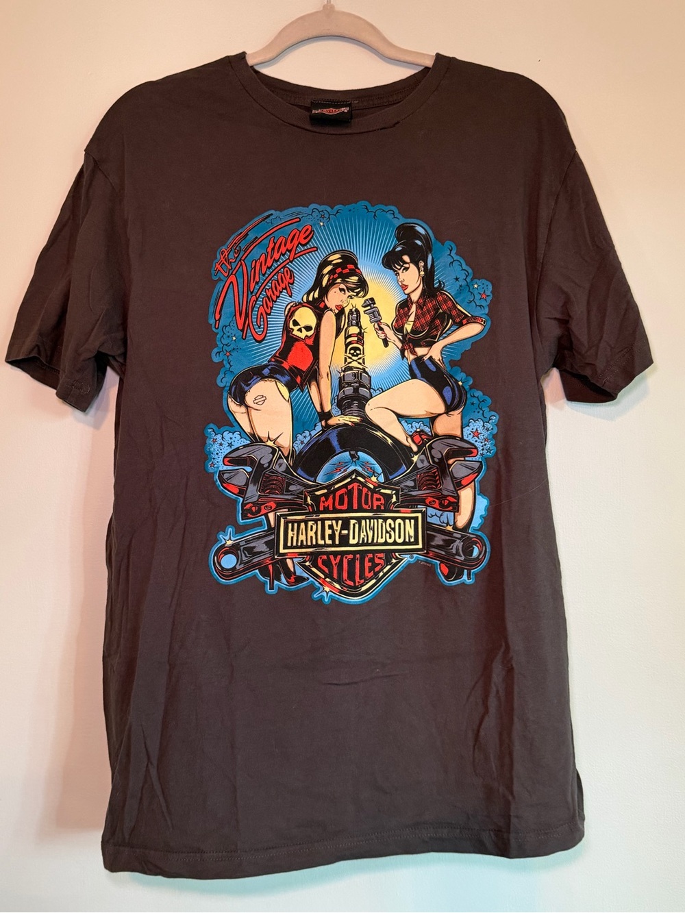 Harley-Davidson Gray Graphic Tee - Vintage Garage Design
